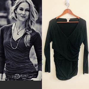 Sundance Vanessa Black Faux Wrap Top, EUC